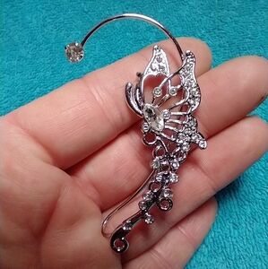 Silvertone wire ear cuff crystal butterfly fairy fantasy jewelry